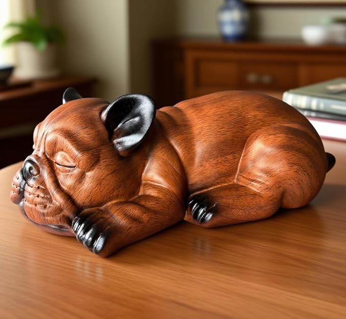 Pet Dog Urns for Ashes, Sleeping Resin Cremation Animal Urn and Sealed Bag, Decorative Funerary Memorial, Fur Keepsake, Ashes Necklace Keychain, Inkless Paw Print Kit, Picture Frames (French Bulldog)