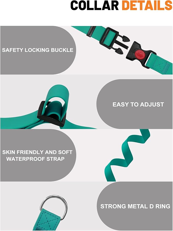 Waterproof Martingale Collar for Dogs,Easy to Clean Dog Collars with Safety Quick Release Buckle,Rubber Collar for Medium Large Dogs Walking Training (Emerald Green, M (16.5-20.8inch))