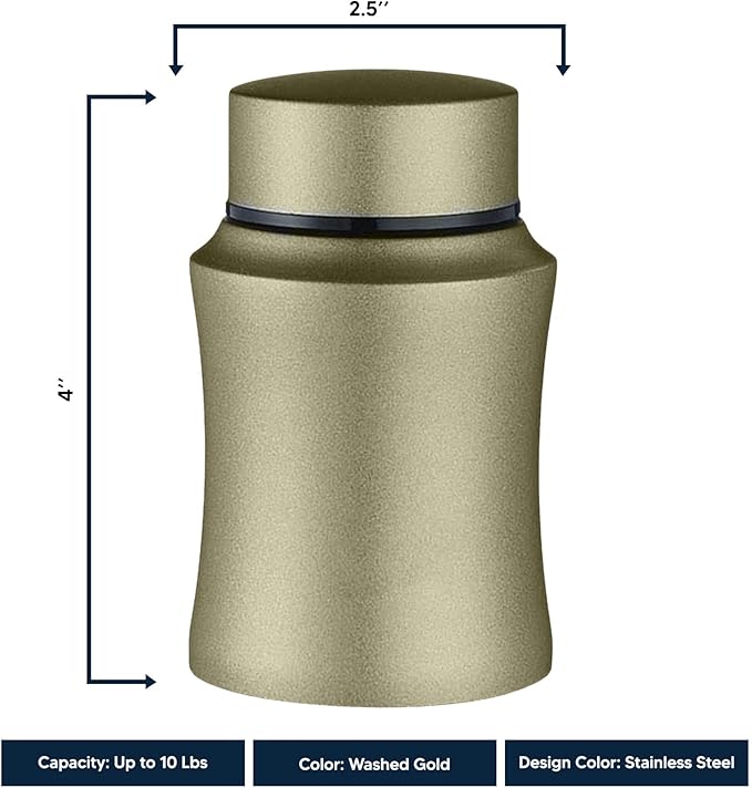 Customized Small Keepsake Urn Personalized Engraved with Pet Name, Date, and Dog Design - 4" Powder Coated Cremation Mini Compact Urn for Dogs Ashes | 5–10 Lbs Capacity | Washed Gold, Dog Bone and Paw