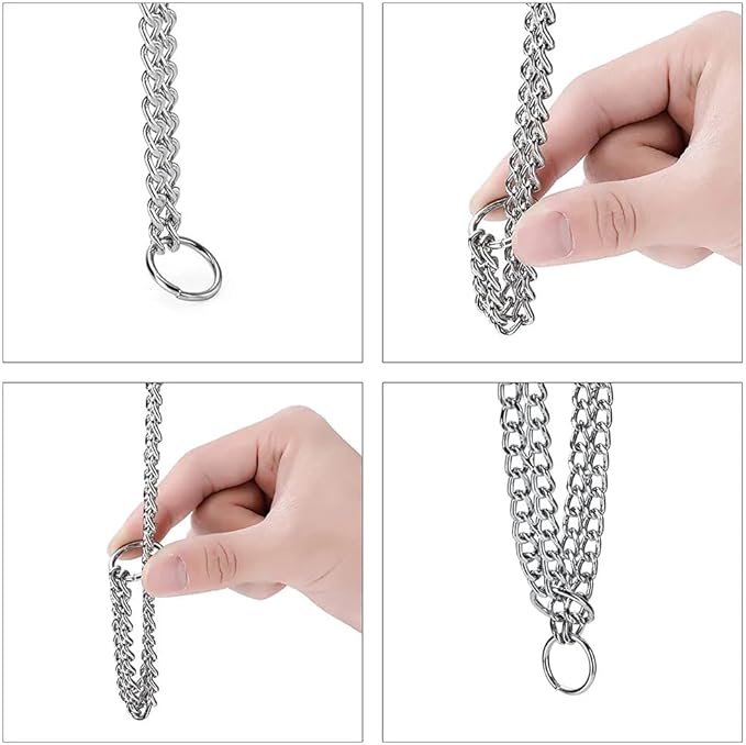 Silver Choker Collar for Dogs, Training Double Row Chain Collars Metal Slip Choke Martingale Collars for Small Medium Large Dog, D2.5mm