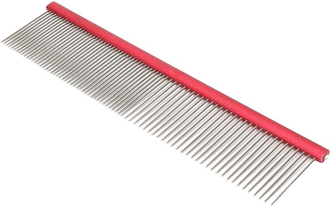 Pet Steel Comb Dogs and Cats, Professional Dog Grooming Comb For Shedding Tangles Knots, Pet Dematting Comb with Rounded Teeth and Non Slip Grip Handle for Long Haired Breeds(Red 16cm/6.3in)