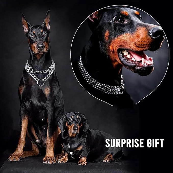Silver Dog Chain Collar, Heavy Duty Training Triple Row Chains Choker Collar Metal Slip Choke Collar Martingale Collars for Small Medium Large Dog, D2.0mm