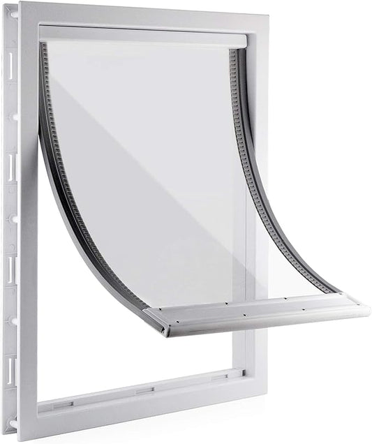 CEESC Large Dog Door with Soft Transparent Magnetic Flap and Snap-in Closing Panel, Premium PVC Plastic Pet Door for Large Dogs(XL,White)