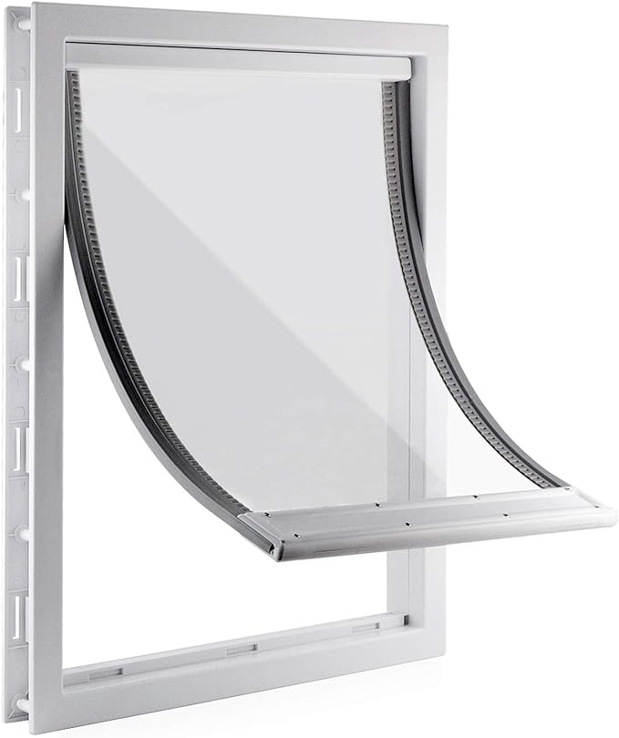 CEESC Dog Door with Soft Transparent Magnetic Flap and Snap-in Closing Panel, Premium PVC Plastic Doggie Door for Small Dog and Cat(M,White)