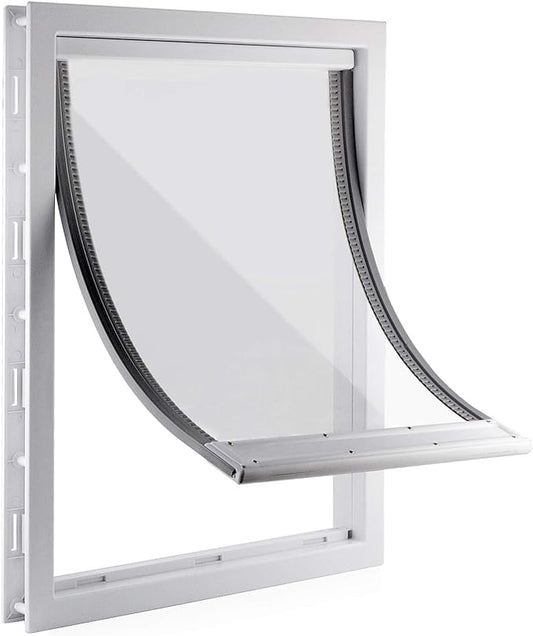 CEESC Dog Door with Soft Transparent Magnetic Flap and Snap-in Closing Panel, Premium PVC Plastic Doggie Door for Small Dog and Cat(M,White)