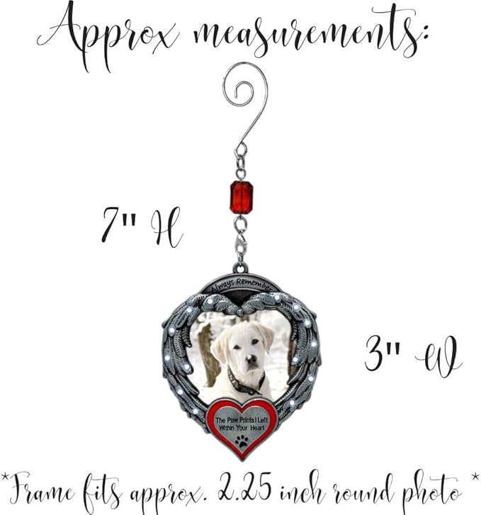 Pet Memorial Photo Ornament - Custom Picture Ornaments - Always Remember The Paw Prints I Left Within Your Heart - Angel Wings Christmas Decoration - Gift Storage Bag Included - Measures 4" H x 3" W