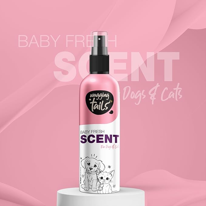 Wagging Tails Baby Fresh Pet Scent | Natural Aloe Vera & Elemi Gum Oil | Long-Lasting Deodorizing Spray for Dogs & Cats | Alcohol-Free Moisturizing Perfume Mist | 200ml (6.76 fl oz)