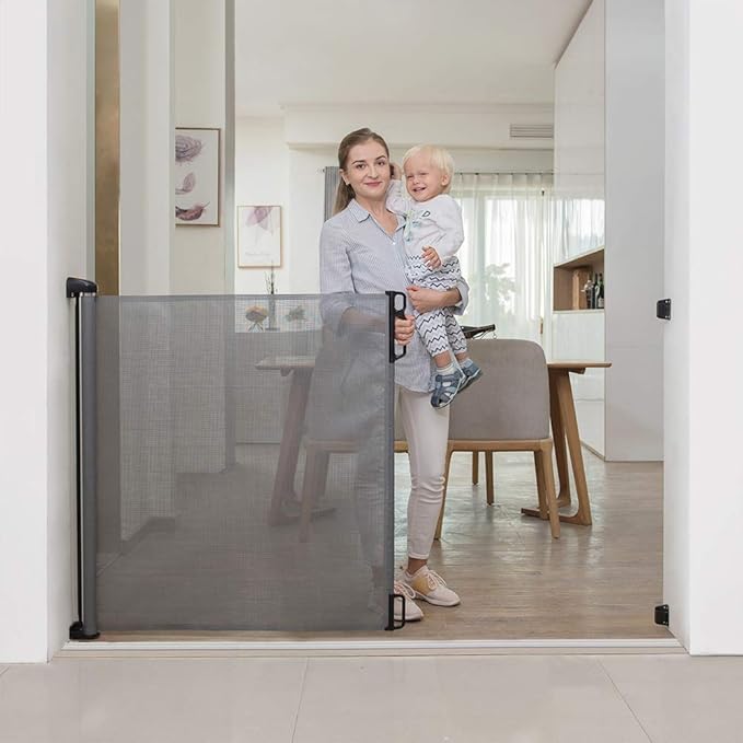 EasyBaby Extra Wide and Extra Tall Retractable Baby Gate Extends up to 71" Wide, 39.3" (100cm) Tall, Grey/Pet Retractable Gates for Stairs, Doorways, Hallways, Indoor and Outdoor