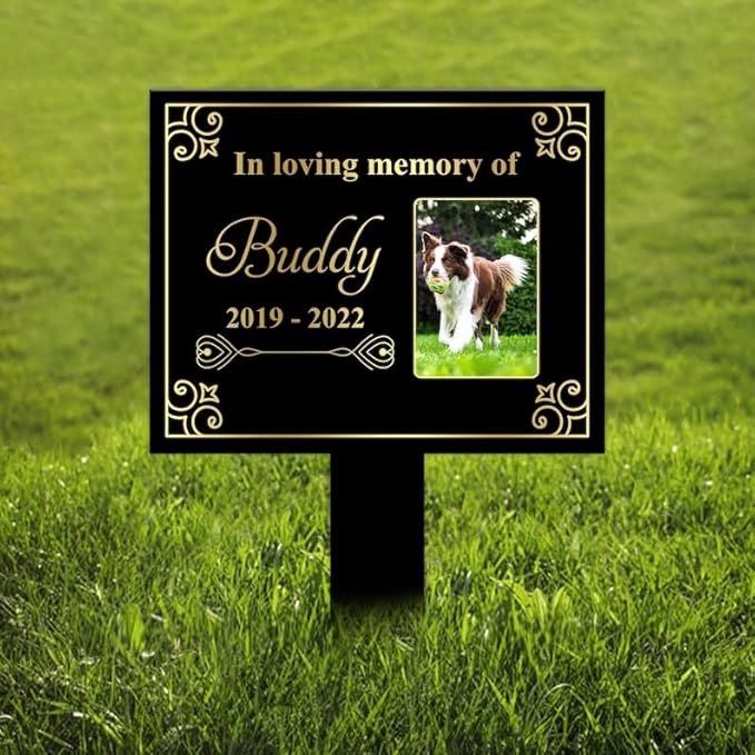 Personalized Dog Memorial Stake Custom Dog Cat Photo In Loving Memory Metal 8x8 inch Pet Grave Marker Loss Gift Sympathy Gift for Pet Lover (Style 13)