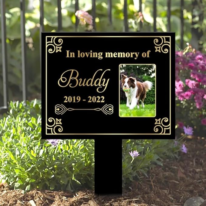 Personalized Dog Memorial Stake Custom Dog Cat Photo In Loving Memory Metal 8x8 inch Pet Grave Marker Loss Gift Sympathy Gift for Pet Lover (Style 13)