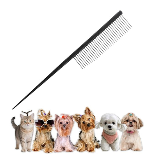 Cat & Dog Grooming Comb - Rat Tail Design with Rounded Ends for Safe Dematting, Hairstyling & Tangle Removal