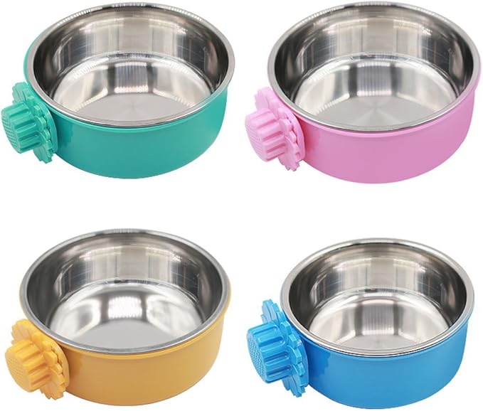 DEVILMAYCARE Pet Feeder Dog Bowl Stainless Steel Food Hanging Bowl Crates Cages Dog Parrot Bird Pet Drink Water Bowl Dish Accessory (L: 6''x2.2'', Pink)