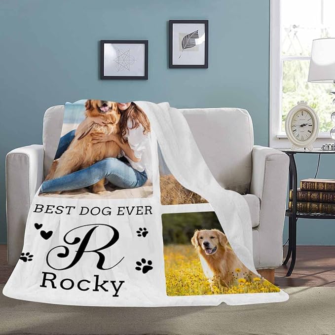 Artsadd Personalized Throw Blanket with Dog Photo,Dogs Memorial Picture Customized Blanket in Loving Cat Pet Dog Memory for Family and Friends Custom Bed Throw Blanket Sympathy Remembrance Gift