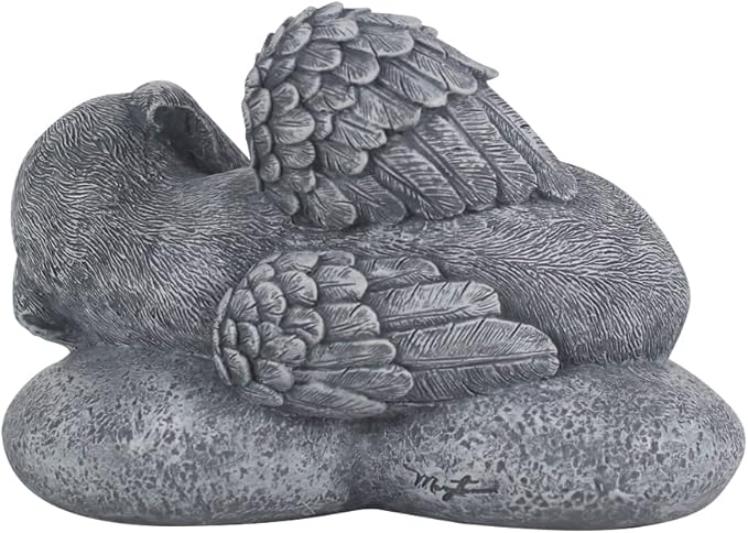 Personalized Angel Dog Statue Memorial Stones Grave Markers with A Sleeping puppy On the Heart-Shaped Stone-Dog Memorial Gifts for Loss of Dog.