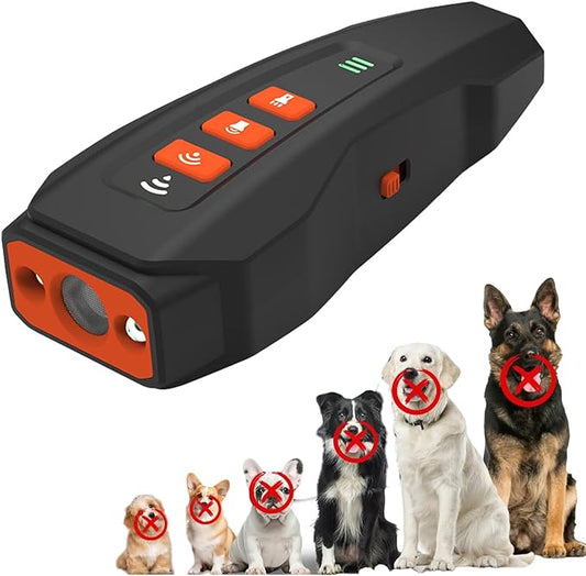 Dog Bark Deterrent Device, 3X Ultrasonic Anti Barking Device for Dogs, 50FT Range Stop Neighbor's Dog Barking, Safe & Humane Rechargeable Dog Training Tool Indoor Outdoor with Flashlight (black)