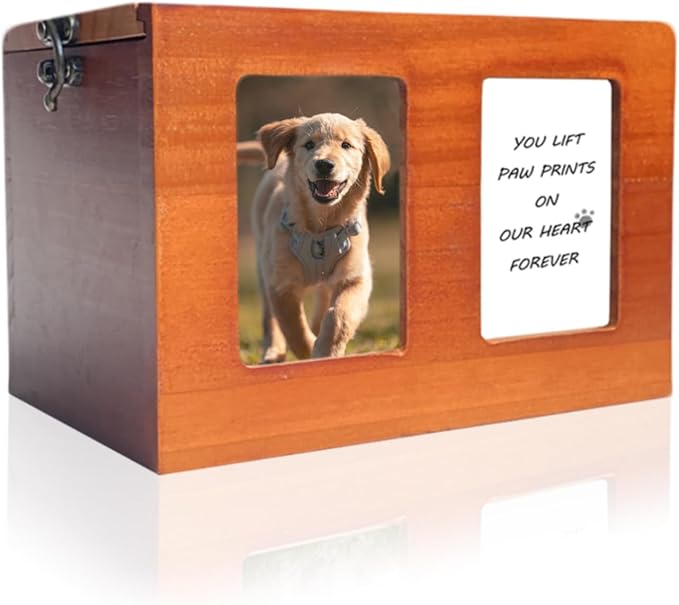 Pet Urns for Dog Cremation With Photo Frame - Wooden Box for Ashes, Cat Urns, Memory Box With Memorial Card