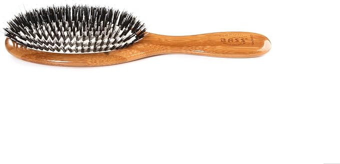 Bass Brushes | Shine & Condition Pet Brush | 100% Natural Bristle + Nylon Pin | Pure Bamboo Handle | Medium Oval | Dark Finish | Model 53P-DB