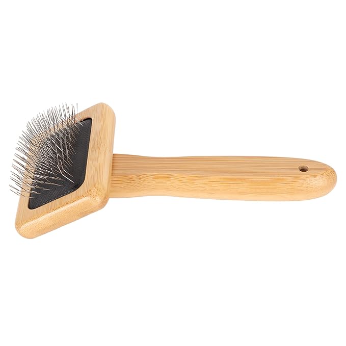 Macrame Slicker Comb with Hole Cushion Finely Polished Bamboo Cleaning Slicker Brush for Pet Tapestry Work Fast and Save Time (Small Size 7.9 X 11.8in)