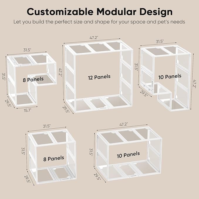 Clear Acrylic Dog Play Pen Indoors 30", 12 Panels Transparent Puppy Playpen with Door for Small Dogs Puppies, Modular Plastic Pet Playpen Cage Fence Crate for Cat Kitten Rabbit, White