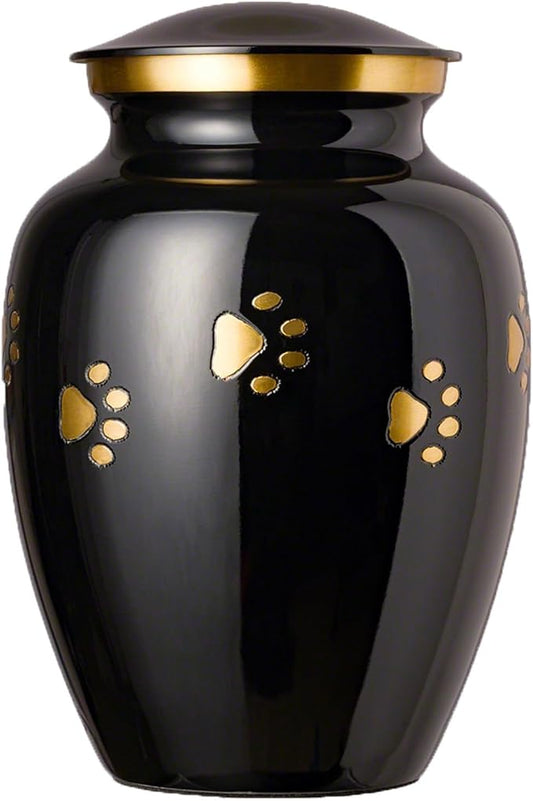 Ottillie Paws Legacy Series Pet Urn for Dogs, Handmade Brass Memorial Cremation Urn (X-Large - Pets up to 170 lbs, Ebony, Horizontal Brass Paws, XL - Pets up to)