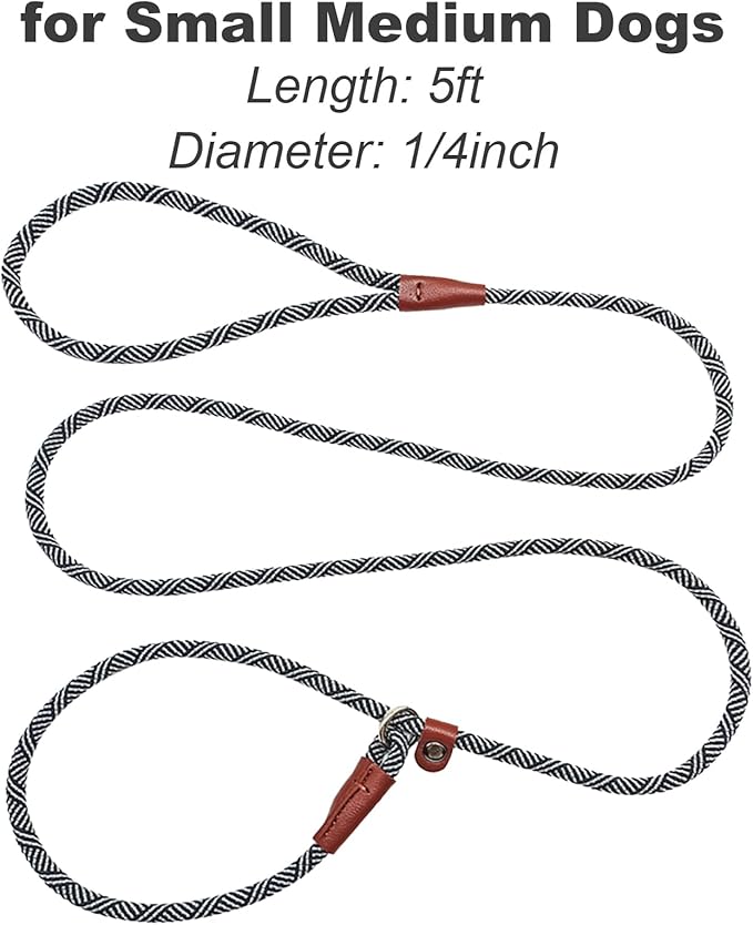 Slip Lead Dog Leash, 1/4" x 5ft Small Dog Training Leash No Pull Slip-on for Small Medium Dogs (Black)