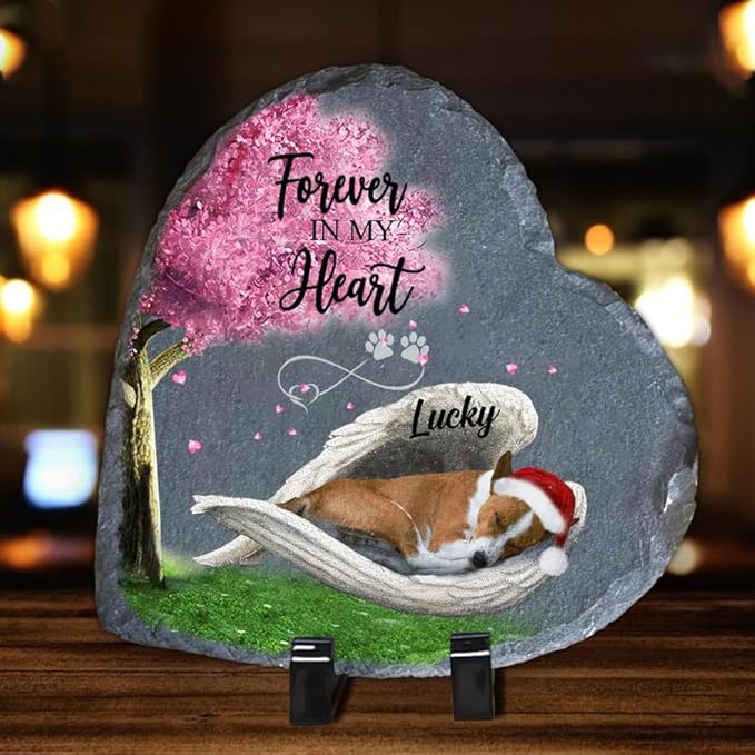 SHAANT Personalized Basenji Sleeping Angel Wing Garden Stone, Dog Memorial Garden Stone Plaque, Dog Memorial Gifts, Dogs Bereavement Gift, Loss of Dog Sympathy Gift