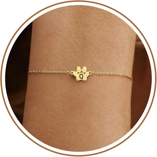 Dog Easter Mom Gifts for Dog Lover Initial Bracelet for Women with Heart Adjustable Pet Paw Gold Bracelets for Women Non Tarnish Memorial Gift for Pet Lover Birthday Jewelry