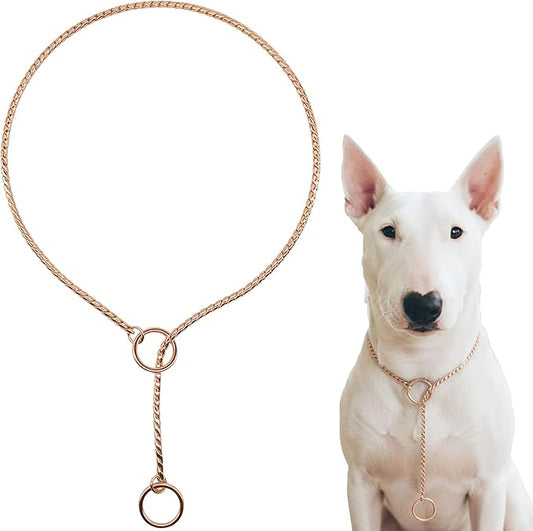 Dog P Snake Chain Chrome Plated Metal Dog Training Choke/Collar-Fully Guaranteed Against Rust Tarnish or Breakage-Recommended for Professional Training (Rose Gold, 5mm * 28")
