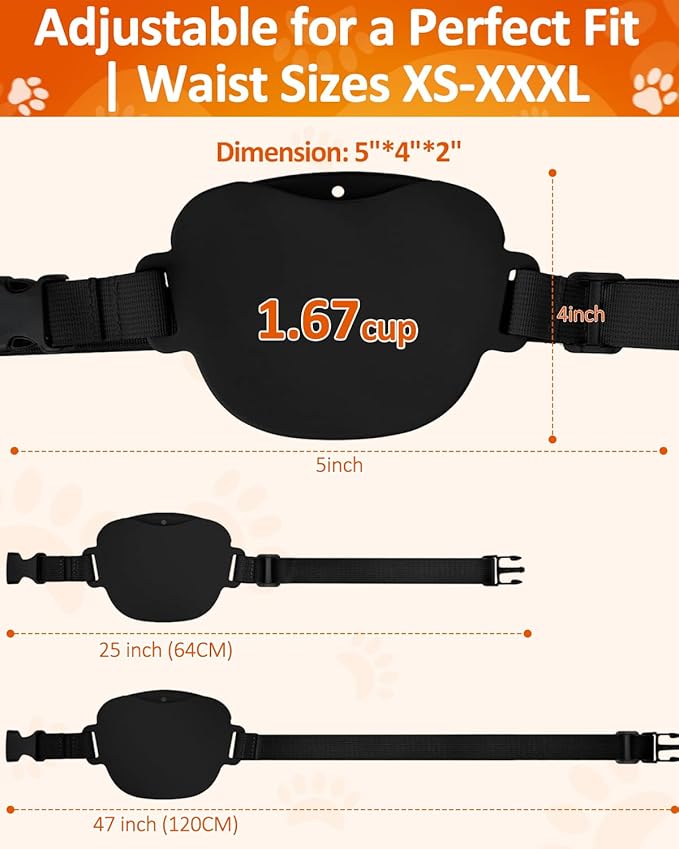 Dog Treat Pouch with Dog Training Clicker, Silicone Pet Treat Bag, Upgrade No-Spill Magnetic Closure, Hands-Free Waist Belt for Pet Training, Dog Walking & Obedience, 1.67-Cup