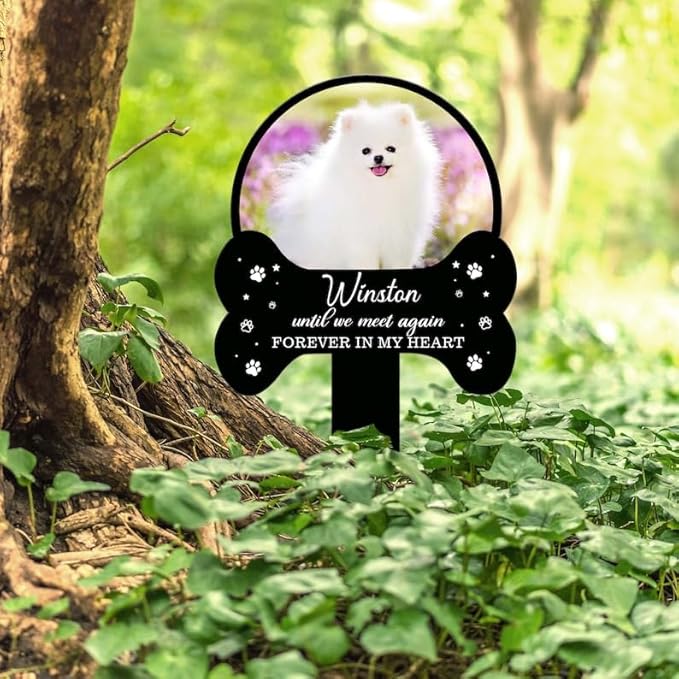 Personalized Dog Memorial Stake Custom Dog Cat Photo Until We Meet Again Metal 12x12 inch Pet Grave Marker Dog Loss Gift Sympathy Gift for Dog Lover (Style 1)