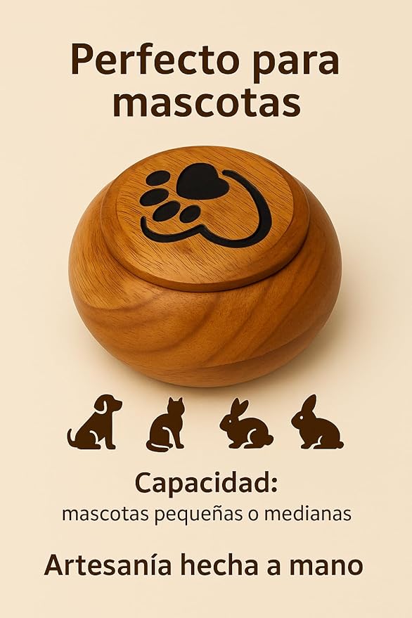 Handcrafted Small Pet Urn for Ashes – Mango Wood Memorial Keepsake for Dog or Cat – Paw & Heart Design – Holds up to 6 lbs – Mini Cremation Urn Box