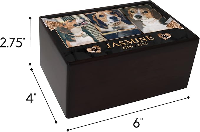 Custom Pet Keepsake Urns for Dogs, Wooden Box for Pet Ashes with Photo for Your Beloved Pets, Pet Cremation Urns as Sympathy Gifts for Pet Lovers - Small, 6" x 4" x 2.75" (Design 1)