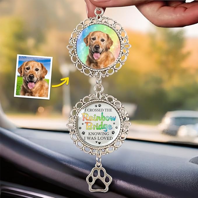 Custom Photo A Piece of My Heart, Personalized Pet Memorial Car Ornament, Dog Memorial Gifts for Loss of Dog, Pet Loss Sympathy Gift, Rear View Mirror Accessories, in Loving Memory