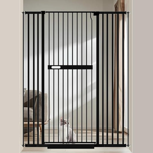71" Extra Tall Cat Pet Gate for Doorways Indoor Proof，29.92-45.67" Wide Tall Dog Puppy Safety Baby Gate for Cat Pet, Pressure Mounted No Drill Walk Through Black Metal