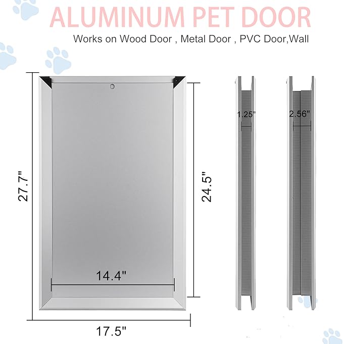 Aluminium Extra Large Dog Door 17.5" W x 27.7" H Weatherproof Aluminum Frame Pet Door with Sliding Lock Panel Easy to Install Durable Magnetic Double Flaps Pet Door for Dogs Up to 220LBS