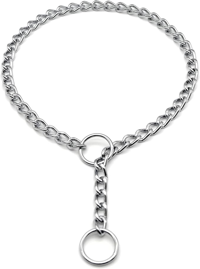Herm Sprenger Chrome Plated Steel Dog Collar with Short Flat Links Choke Chain Two O-Rings for Small Medium Large Dogs Professional Training Collar Correction Slip Chain Made in Germany (22in (55cm))