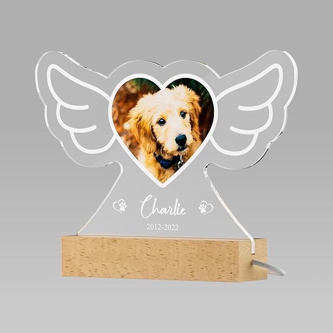 Bemaystar Personalized Dog Memorial Gifts Custom Photo Night Lights Pet Loss Gifts Dog Memorial Plaque Cat Memorial Photo Frame Sympathy Gifts with Picture Name Date