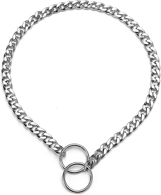 Flat Chain Dog Collar, Metal Slip P-Link Training Heavy Duty Dog Collar Puppy Collars for XS Small Medium Large Dogs, Silver XS
