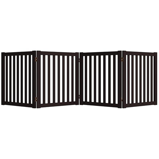 WELLAND 24" Freestanding Pet Gate, Foldable Wooden Dog Gate, 4 Panel Step Over Fence, Indoor Puppy Gate, Expands Up to 80" Wide, Espresso