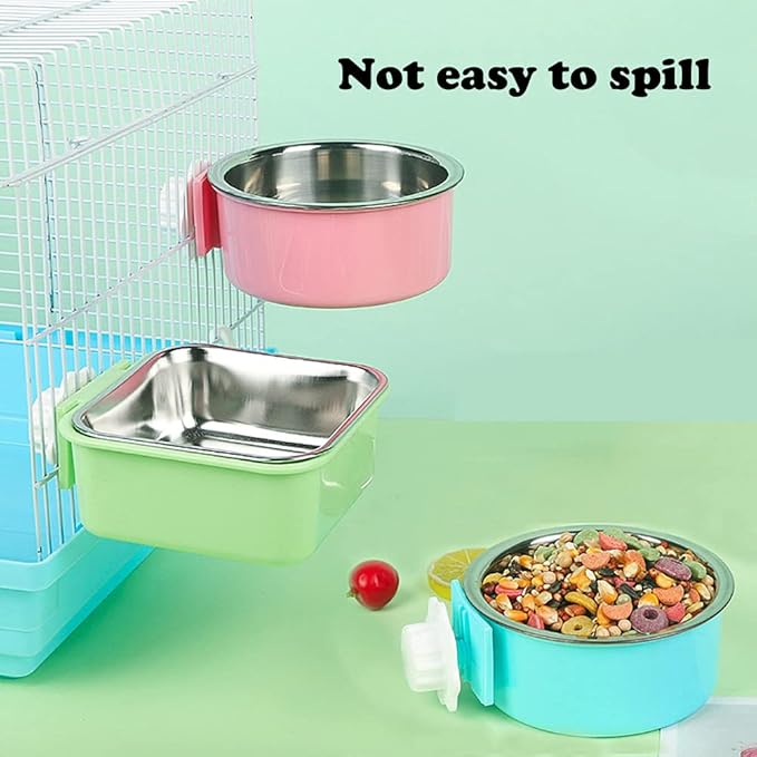 Love Dream Crate Dog Cat Bowls, Hanging Pet Cage Food Water Feeder with Removable Stainless Steel Bowls and Bolt Holder for Puppy Cat Rabbit Birds (Large, Green)