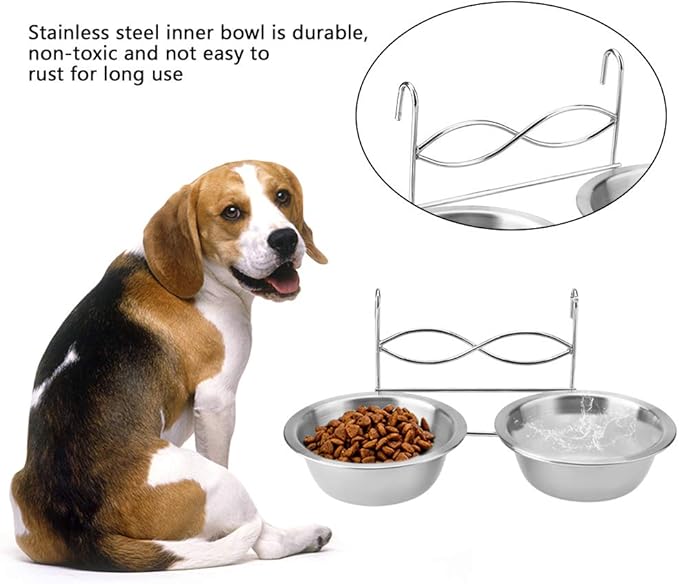 Stainless Steel Hanging Food & Water Bowl for Cats, Dogs & Puppies - Perfect for Crate & Cage