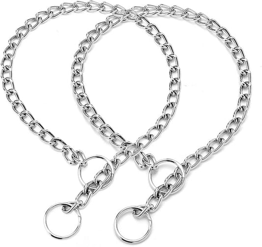 Dog Chain Collar, Metal Slip Link Training Heavy Duty Dog Collar Martingale Puppy Collars for XXS XS Small Medium Large Big Dogs, 2xSilver XS