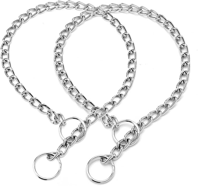 Chain Collar for Dogs, Metal Slip Link Training Heavy Duty Dog Collar Martingale Puppy Collars for XXS XS Small Medium Large Dogs, 2xSilver S