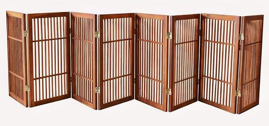 Urnporium Pet Dog Gate Freestanding, Strong Durable Folding Wooden Fence, Portable Acacia Hardwood Safety Barrier for Indoor & Outdoor Use (Brown Pet Gate, 8 Panel 30" Tall)