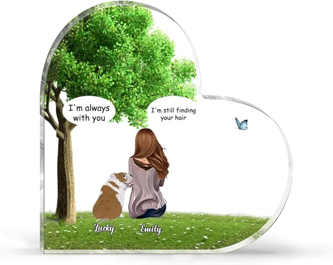 Gossby Personalized Heart-shaped Dog Memorial Acrylic Plaque - Custom Dog Remembrance Gift For Dog Mom With Design, Name - Dog Memorial Gift For Women Dog Lover - Gifts For Her - No Quote - Girl 1 Dog