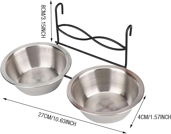 Stainless Steel Double Hanging Bowl Pet Feeding Station Water and Food Bowls with Hook for Small Dogs and Cats