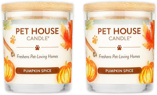 One Fur All Pet House Fall Candles, Long Lasting, Clean Burning, Soy Wax Scented Candles for Pet Odor, Pumpkin Spice, 2 Pack