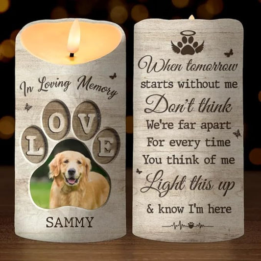 Custom Pet Photo Memorial Dog Cat in Heaven Led Candle Gift for Dogs Mom Cats Mom Pet Owners Memorial Sympathy Led Candle Decor Birthday Christmas Gift for Loss of Dog Cat in Heaven Gifts