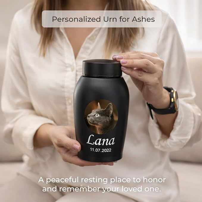 Personalized Cremation Keepsake Pet Ashes Urn Waterproof with Airtight Closure Customized Printed Vase Container Memorial Dog Cat Funeral Decorative (Pet Photo)
