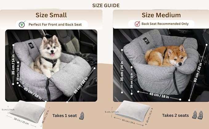 JACKO & CO - Premium Dog Car Seat v2 Booster Seat for Small & Medium Pets Under 40lbs - Machine Washable w Removable Covers, Water Resistant w Clip-On Leash for Back Seat Use (Black Medium (20-40lbs)